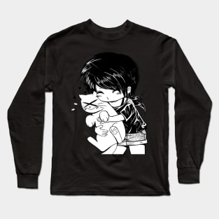 Chibi girl and cute cat Long Sleeve T-Shirt